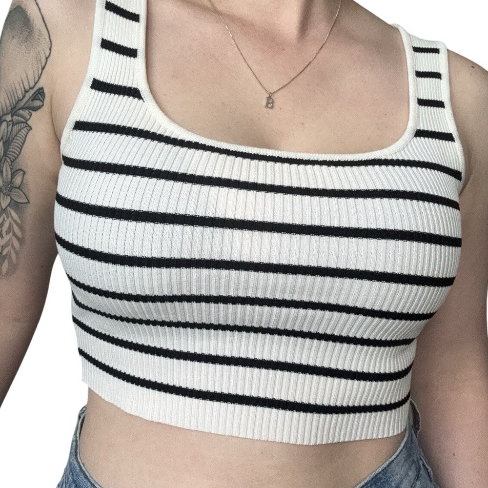 The Workshop | Black White Stripe Tank Crop Top‎ | Women's Small